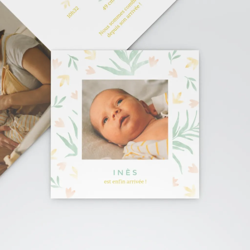 Faire-part Naissance Fille^Planet cards Fleurs en Aquarelle