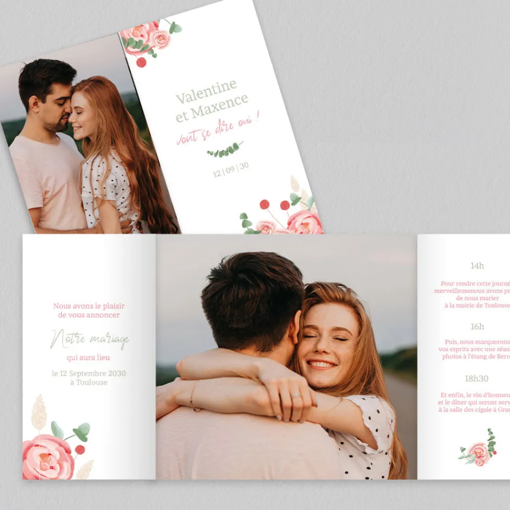 Faire-part Mariage Bohème | Faire-part Mariage Champêtre^Planet cards Fleurs Séchées Marguerites et Roses