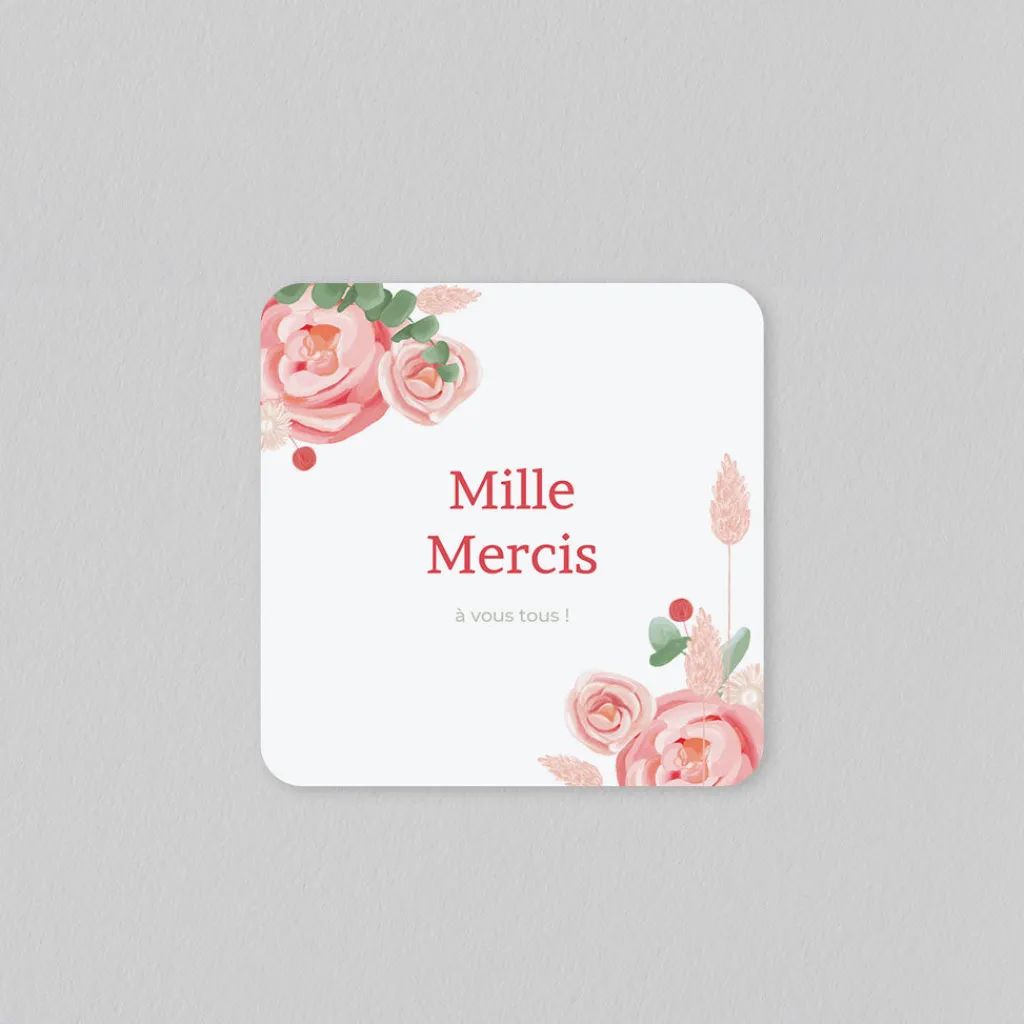 Carte Remerciement Mariage Champêtre^Planet cards Fleurs séchées Eucalyptus et Roses