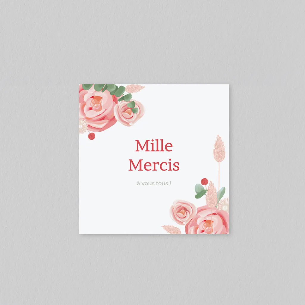 Carte Remerciement Mariage Champêtre^Planet cards Fleurs séchées Eucalyptus et Roses