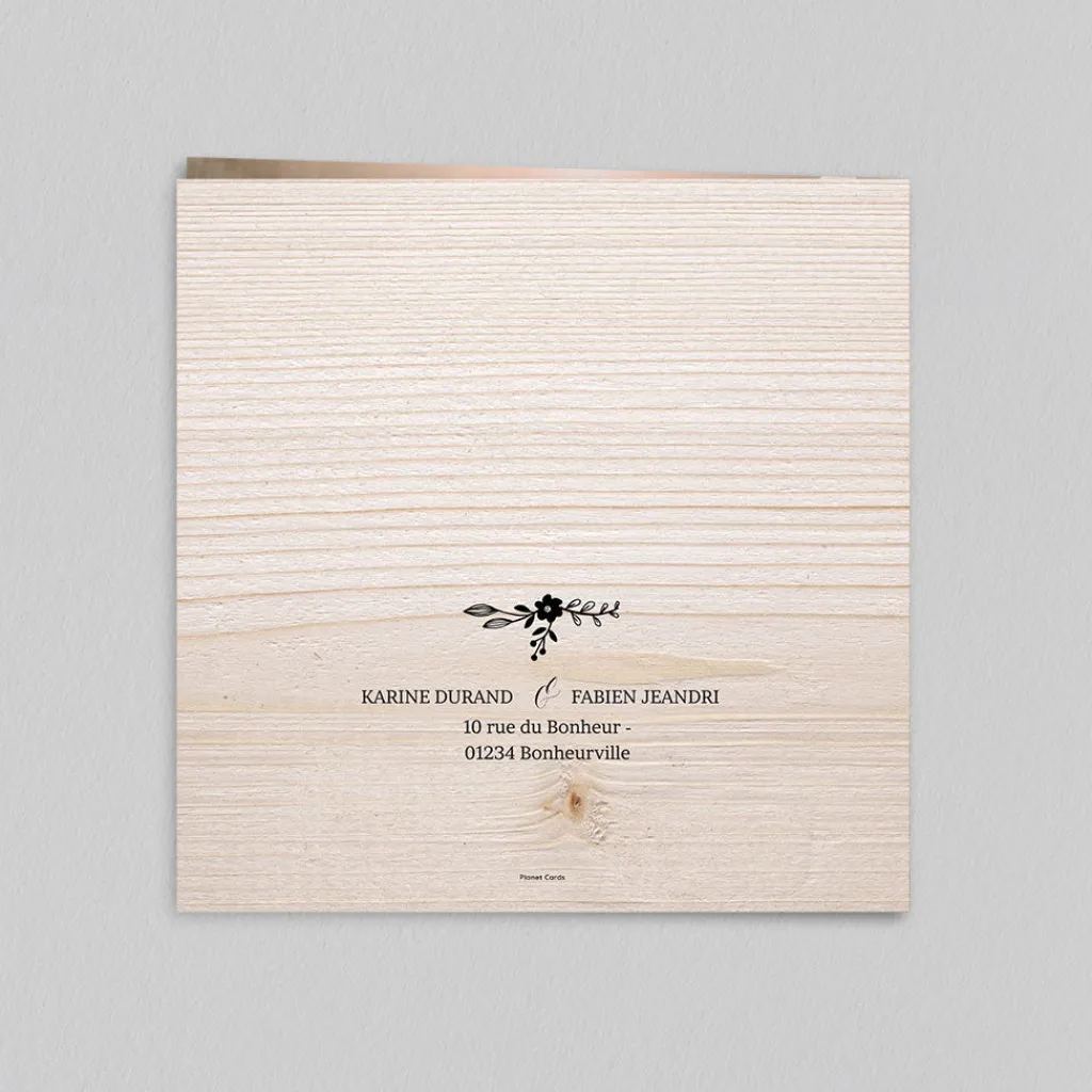 Carte Remerciement Mariage Champêtre^Planet cards Floral sur bois tendre
