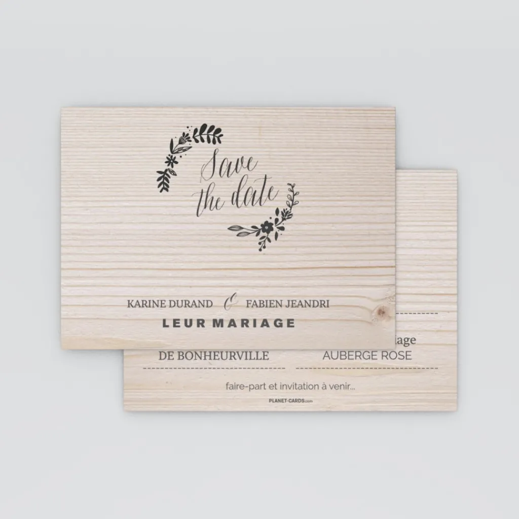 Save The Date^Planet cards Floral sur bois tendre