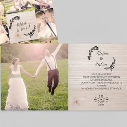 Carte Remerciement Mariage Champêtre^Planet cards Floral sur bois tendre
