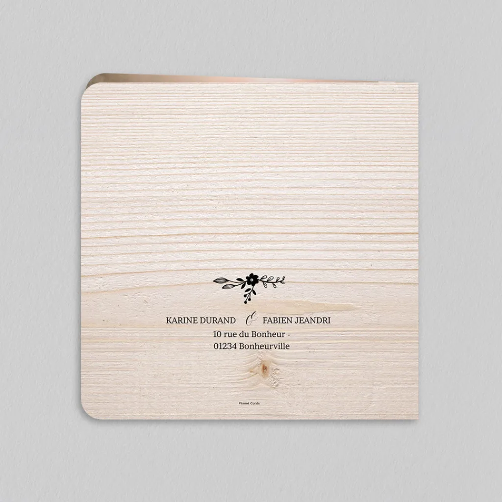 Carte Remerciement Mariage Champêtre^Planet cards Floral sur bois tendre