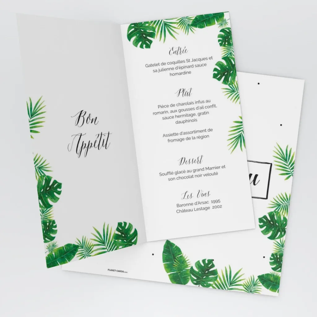 Menu Baptême^Planet cards Forêt tropicale