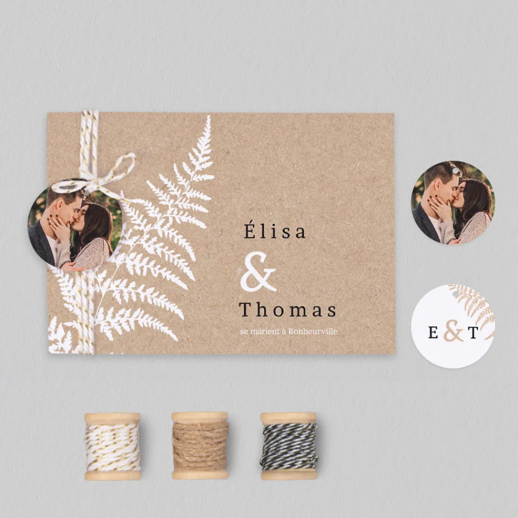 Faire-part Mariage Bohème | Faire-part Mariage Champêtre^Planet cards Fougère et Kraft