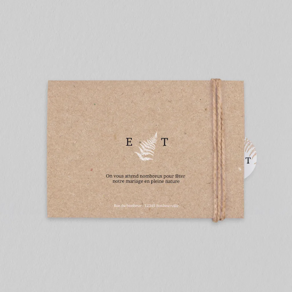 Faire-part Mariage Bohème | Faire-part Mariage Champêtre^Planet cards Fougère et Kraft