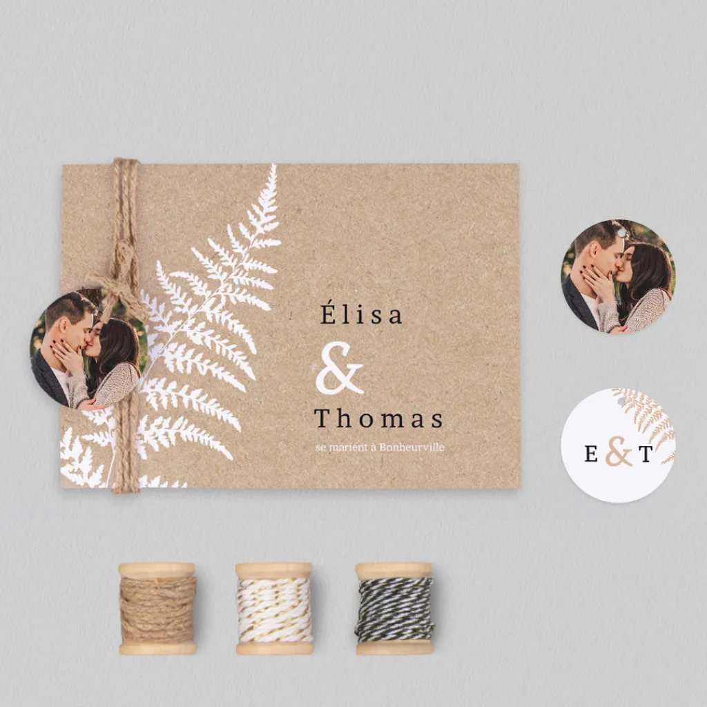 Faire-part Mariage Bohème | Faire-part Mariage Champêtre^Planet cards Fougère et Kraft