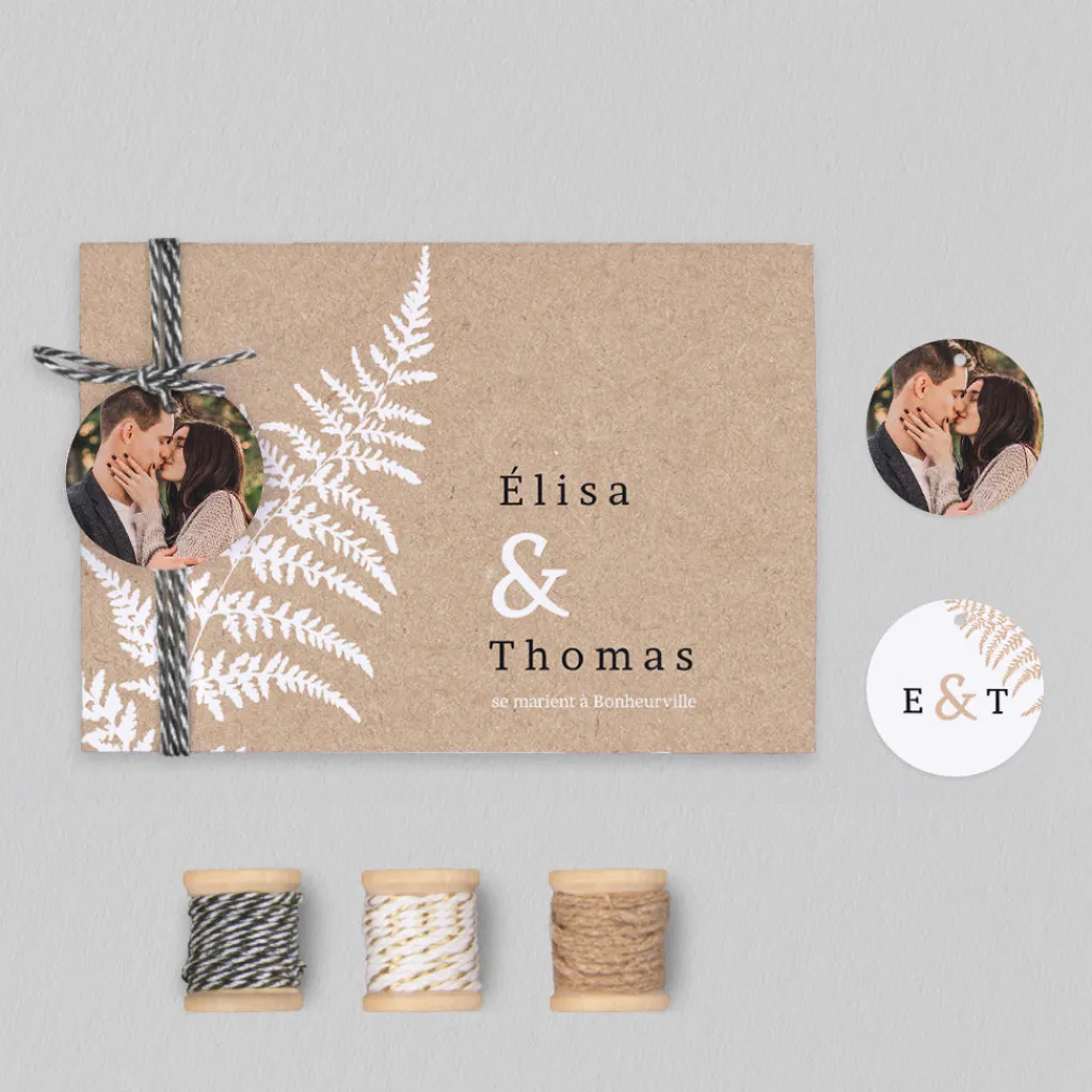 Faire-part Mariage Bohème | Faire-part Mariage Champêtre^Planet cards Fougère et Kraft