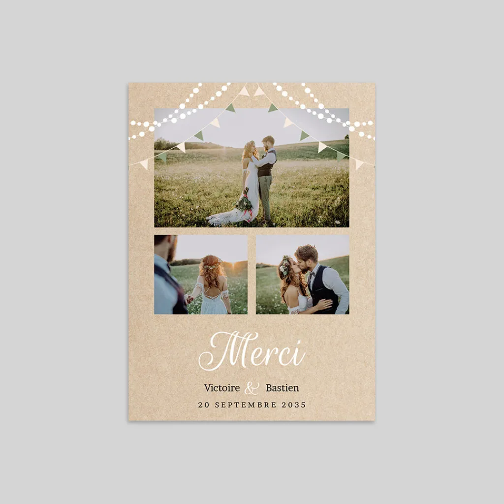 Carte Remerciement Mariage Champêtre^Planet cards Guinguette et Lumières Bohème