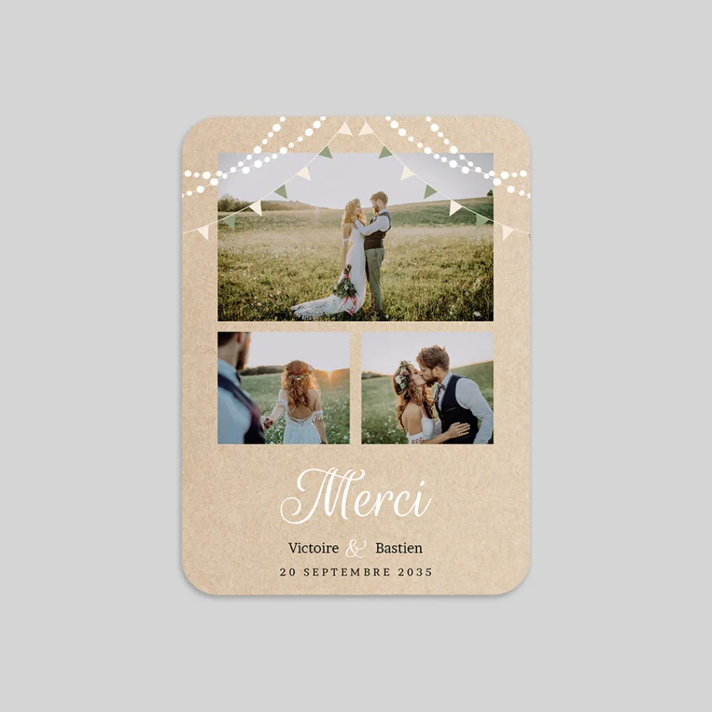 Carte Remerciement Mariage Champêtre^Planet cards Guinguette et Lumières Bohème
