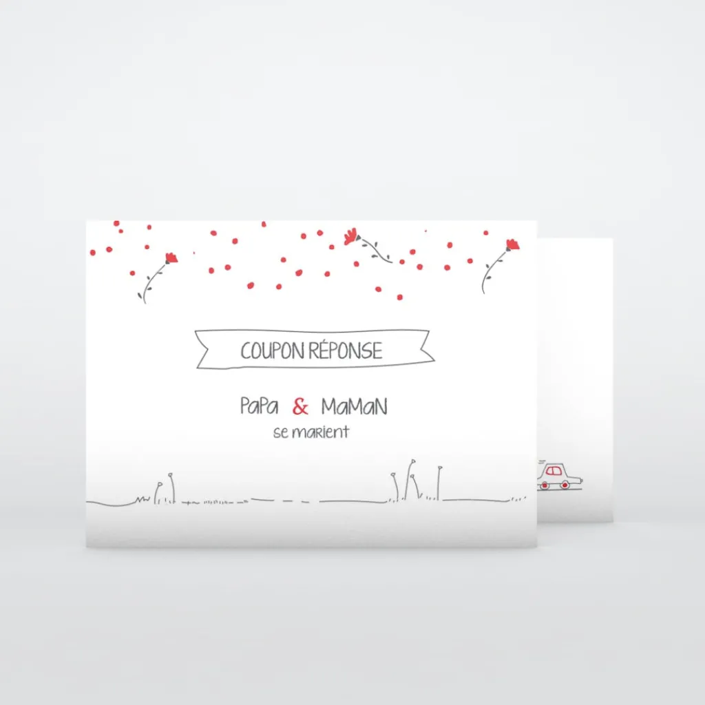 Coupon-réponse Mariage^Planet cards Illustration papa et maman