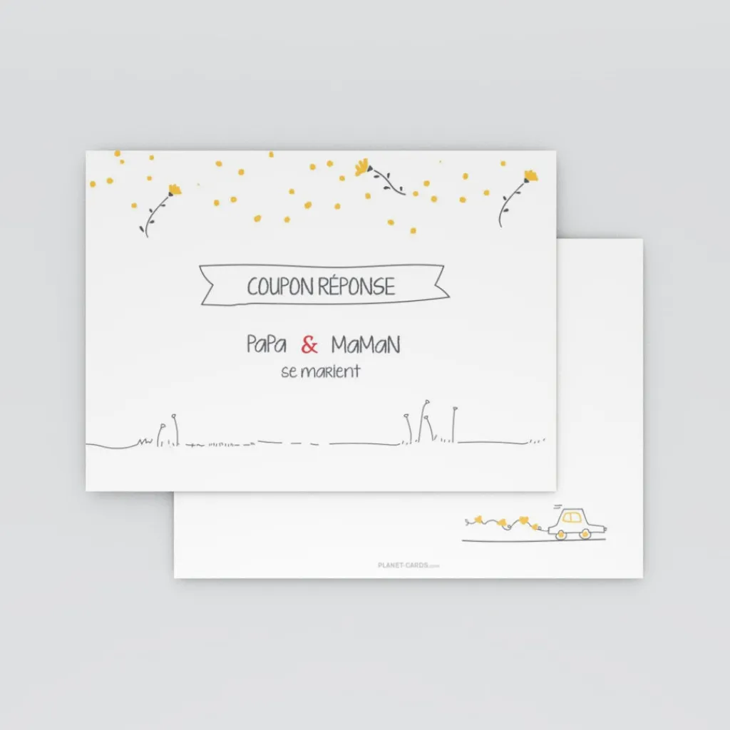 Coupon-réponse Mariage^Planet cards Illustration papa et maman