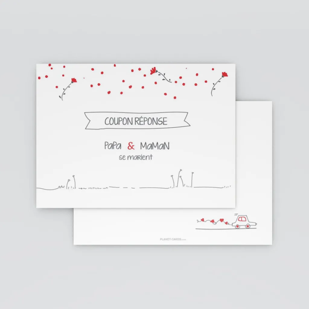 Coupon-réponse Mariage^Planet cards Illustration papa et maman