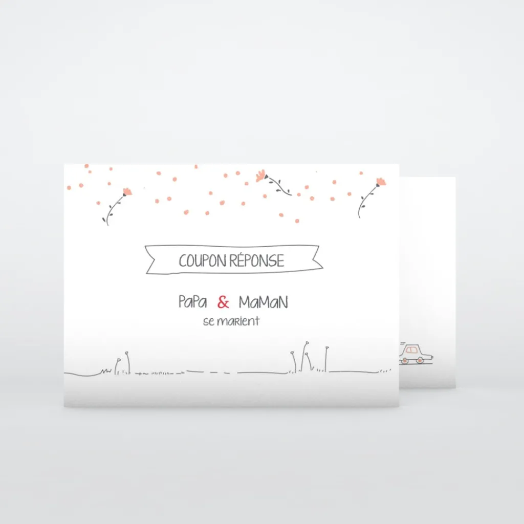 Coupon-réponse Mariage^Planet cards Illustration papa et maman