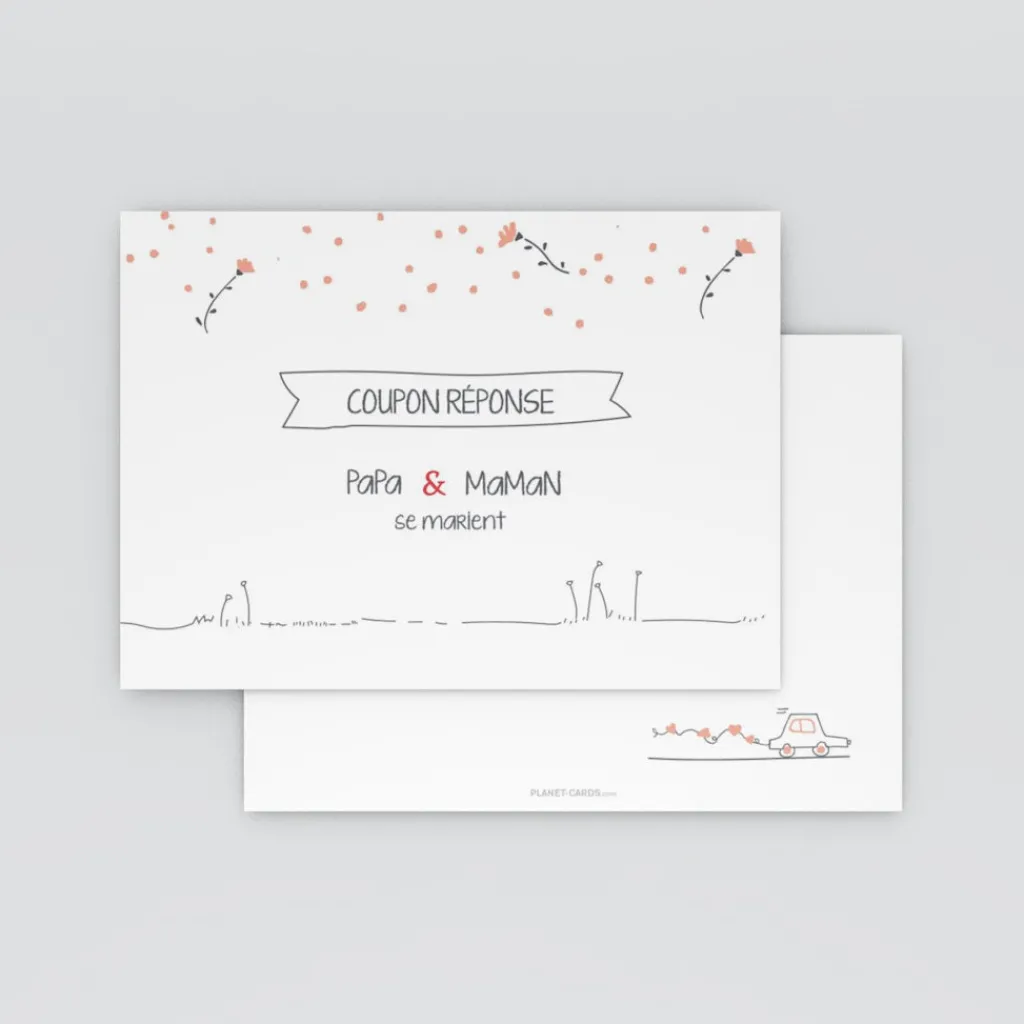 Coupon-réponse Mariage^Planet cards Illustration papa et maman