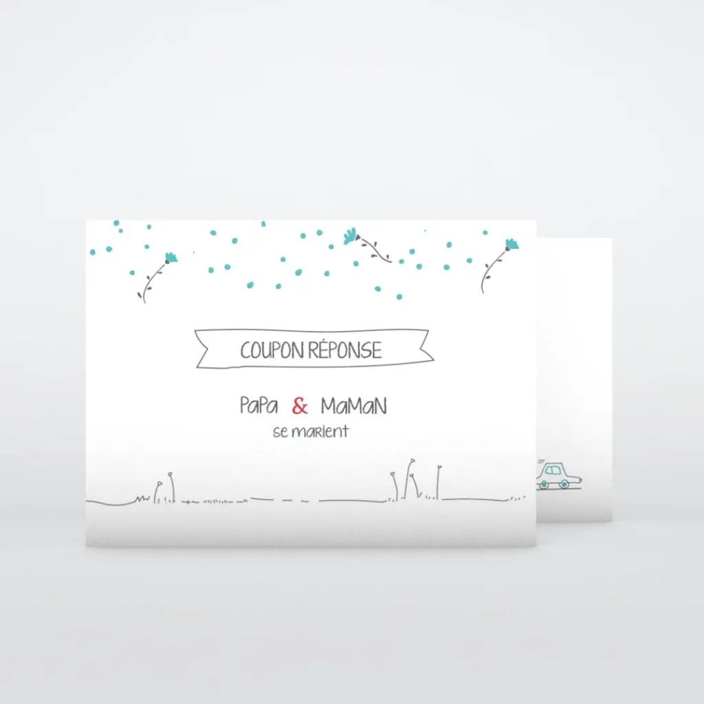 Coupon-réponse Mariage^Planet cards Illustration papa et maman