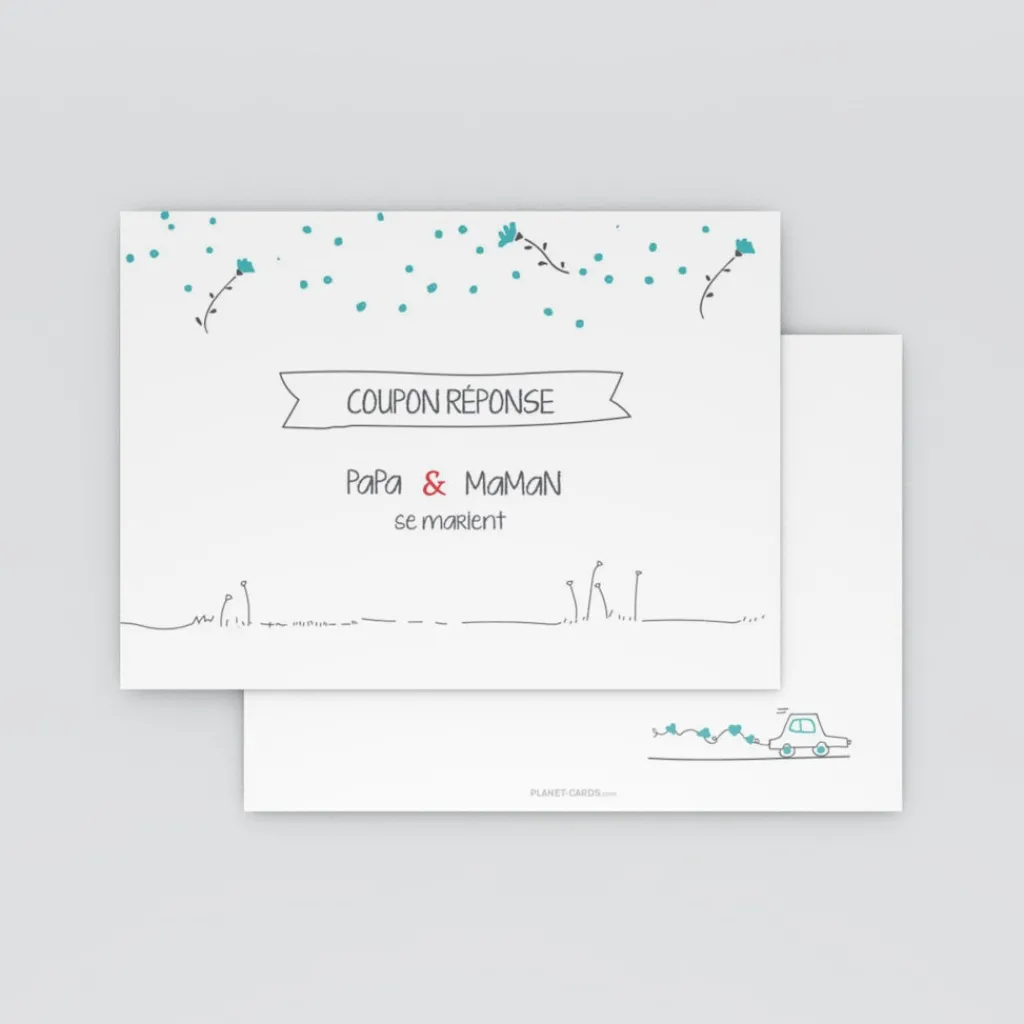 Coupon-réponse Mariage^Planet cards Illustration papa et maman