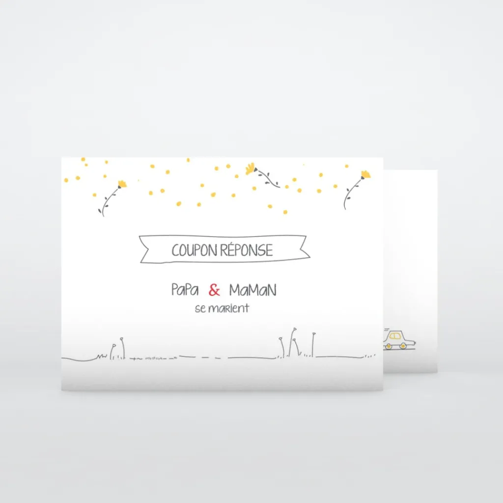 Coupon-réponse Mariage^Planet cards Illustration papa et maman