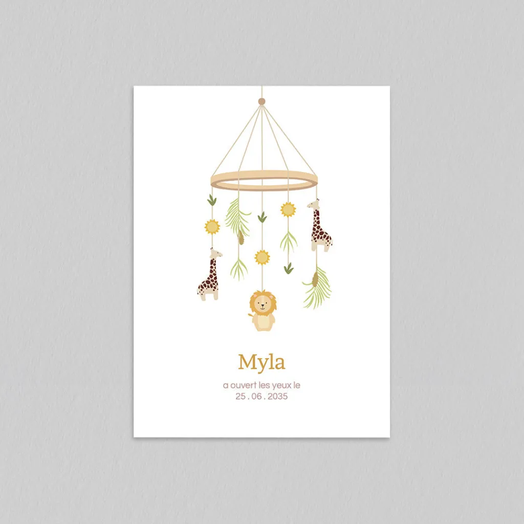 Faire-part Naissance Animaux | Faire-part Naissance Fille^Planet cards Joli Mobile Savane