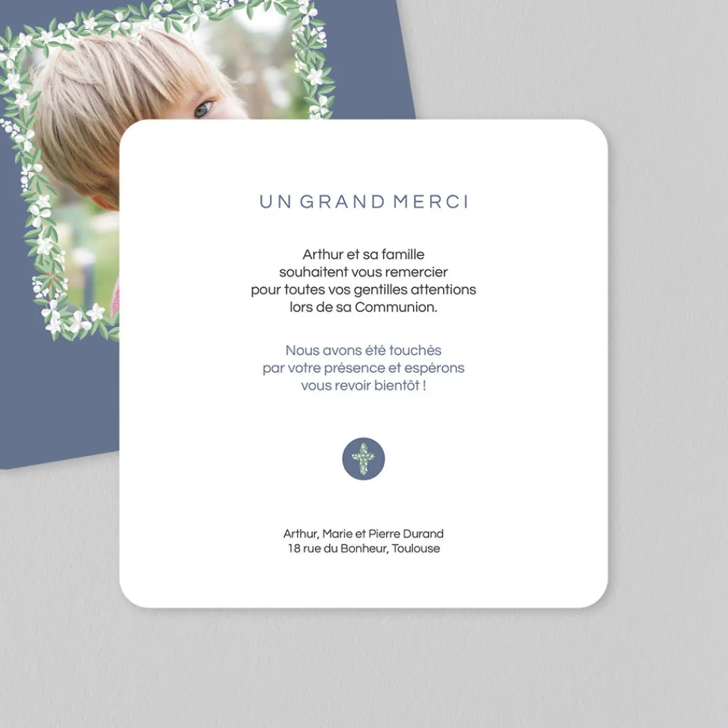 Carte Remerciement Communion^Planet cards Jolie Couronne Fleurie