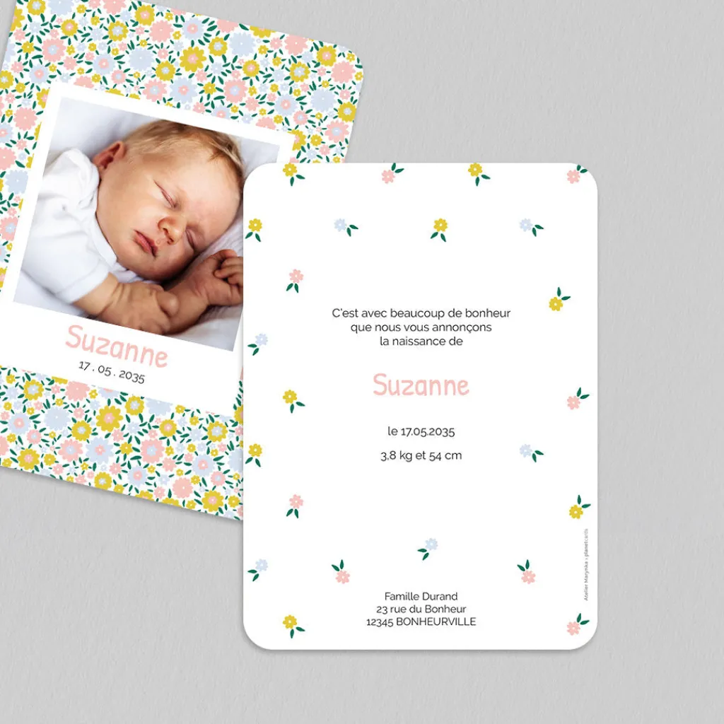 Créations En Collaboration | Faire-part Naissance Fille^Planet cards Jolies Fleurs Liberty