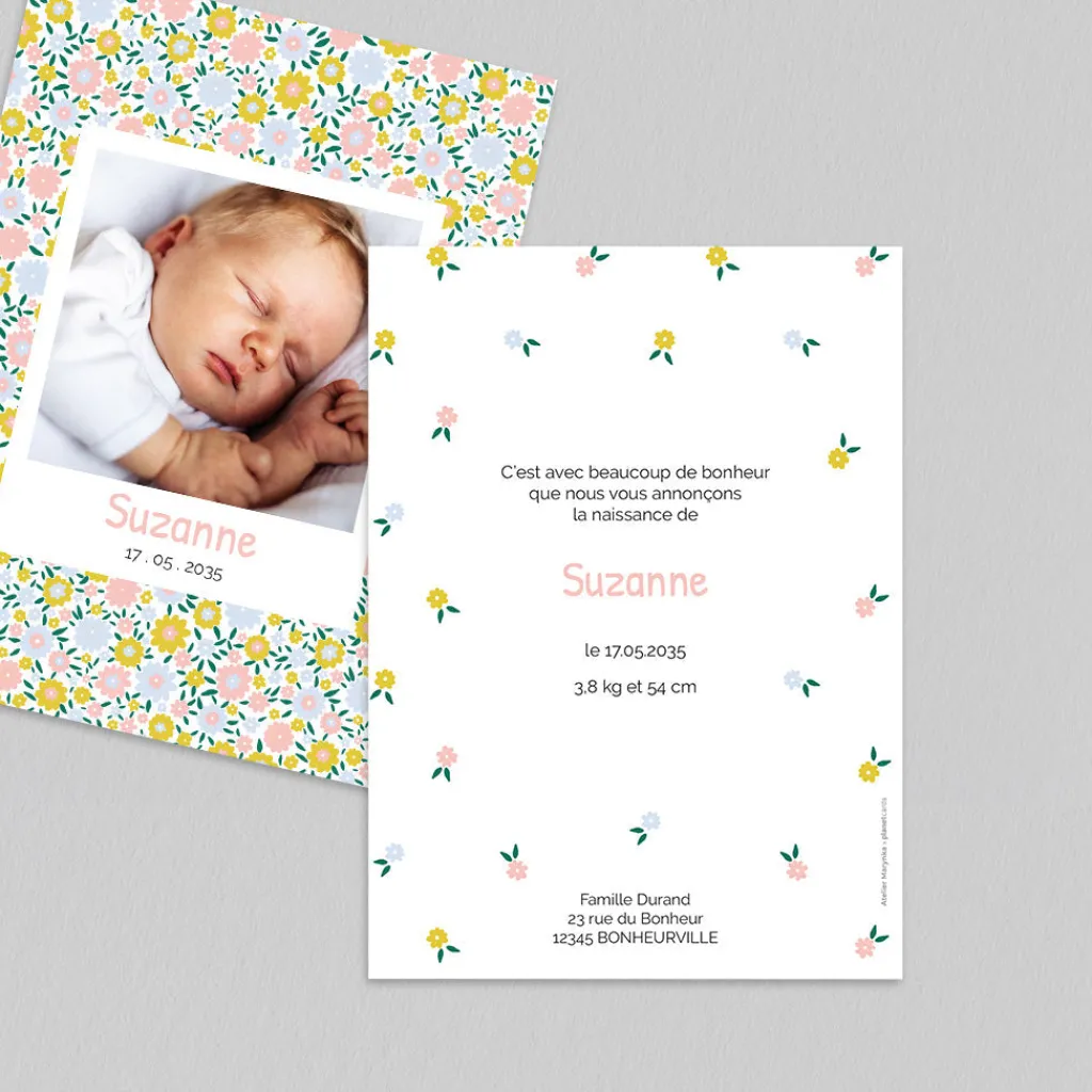 Créations En Collaboration | Faire-part Naissance Fille^Planet cards Jolies Fleurs Liberty