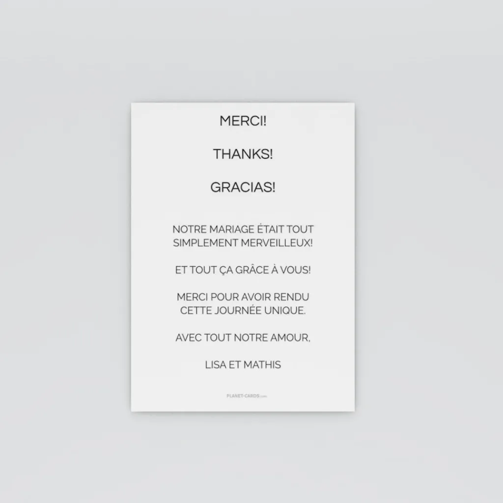 Carte Remerciement Mariage Champêtre^Planet cards Journée Merveilleuse