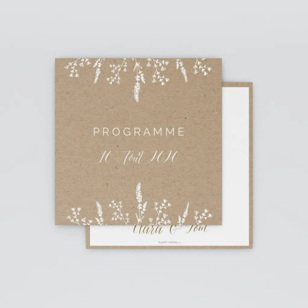 Programme De Mariage^Planet cards Kraft champêtre