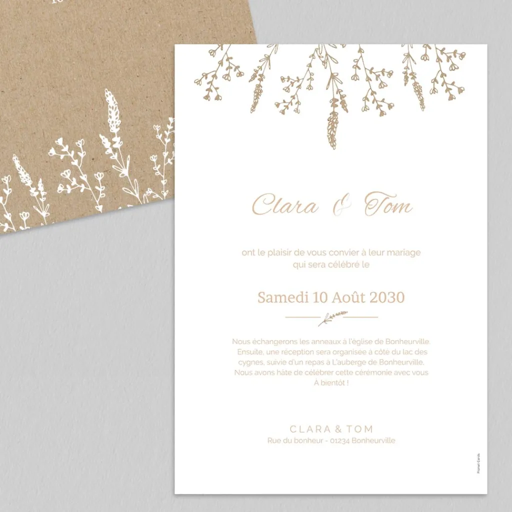 Faire-part Mariage Champêtre | Gamme Complète^Planet cards Kraft champêtre