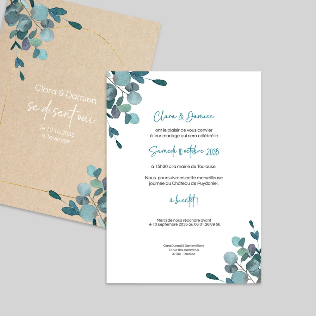 Faire-part Mariage Chic | Faire-part Mariage Champêtre^Planet cards Kraft et Eucalyptus