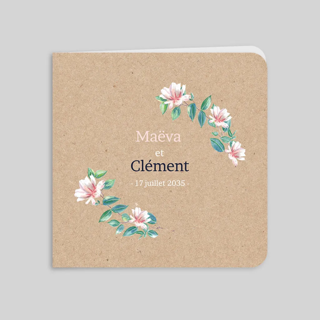 Faire-part Mariage Champêtre^Planet cards Kraft Et Fleurs Roses
