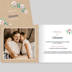 Faire-part Mariage Champêtre^Planet cards Kraft Et Fleurs Roses