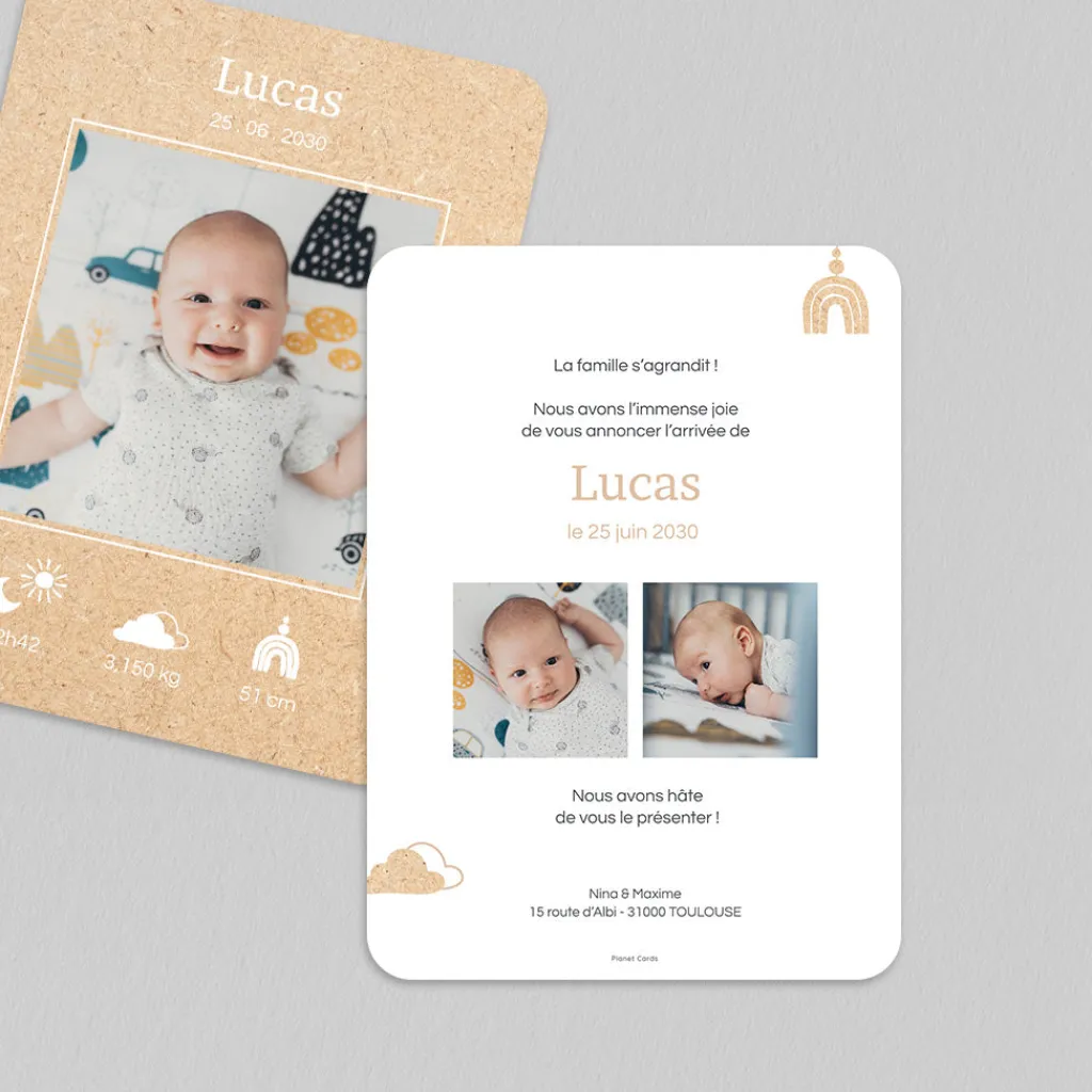Faire-part Naissance Garçon^Planet cards Kraft et Illustrations