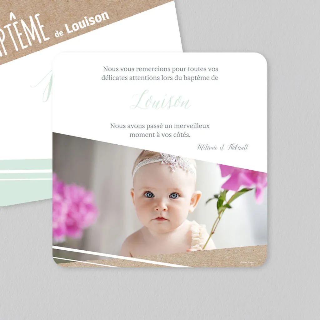 Carte Remerciement Baptême Photo^Planet cards Kraft Géométrique