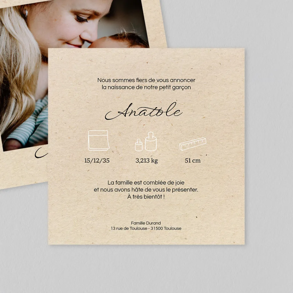 Faire-part Naissance Garçon^Planet cards Kraft minimaliste