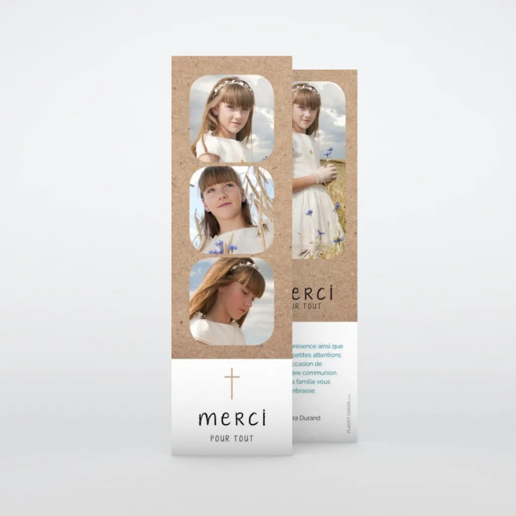 Carte Remerciement Communion^Planet cards Kraft Multiphoto