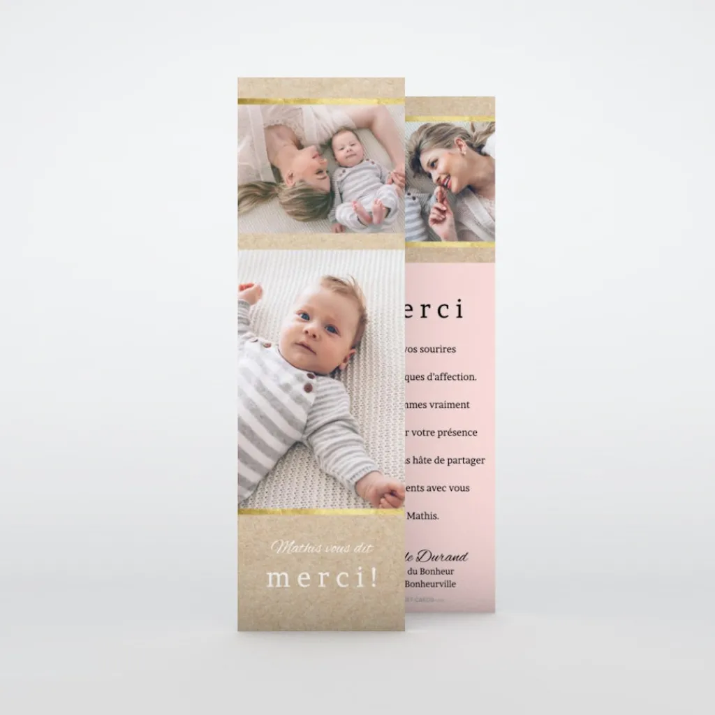 Carte Remerciement Naissance Classique^Planet cards Kraft Or