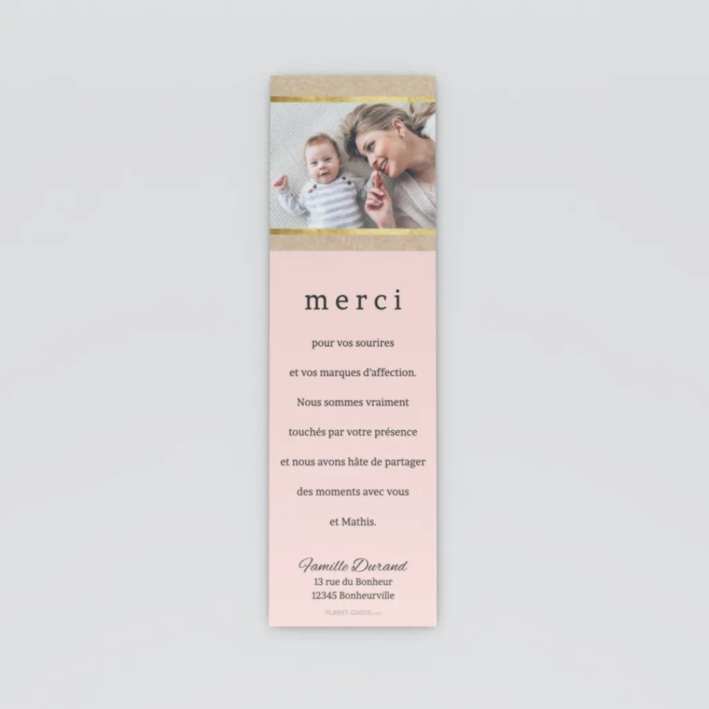 Carte Remerciement Naissance Classique^Planet cards Kraft Or