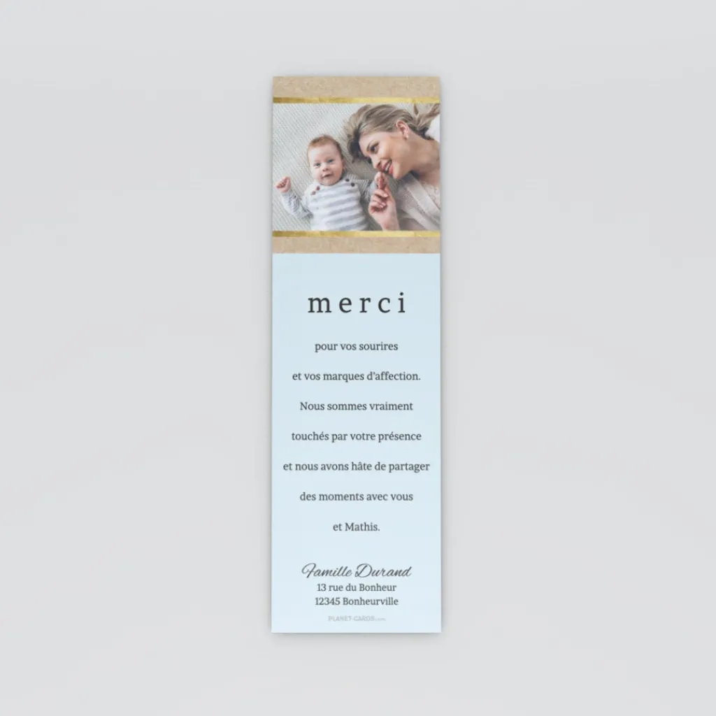 Carte Remerciement Naissance Classique^Planet cards Kraft Or