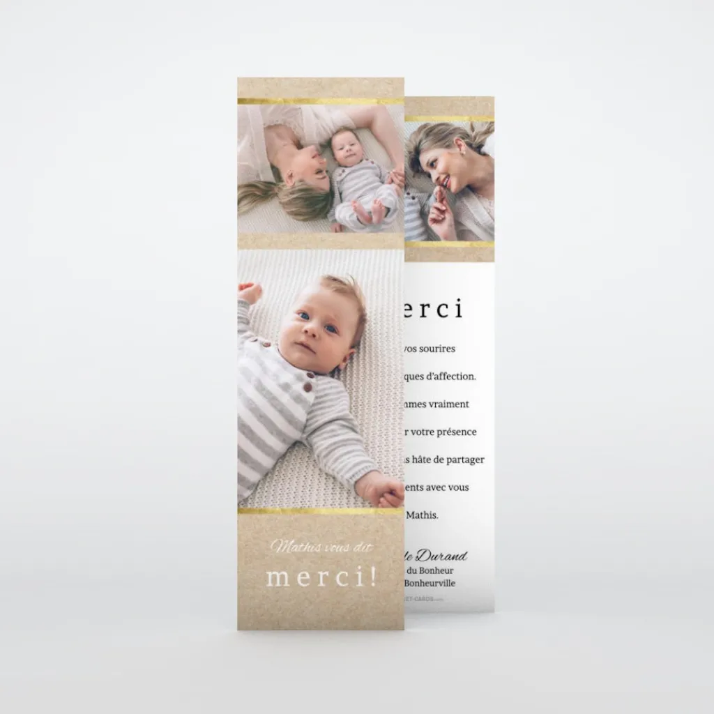 Carte Remerciement Naissance Classique^Planet cards Kraft Or