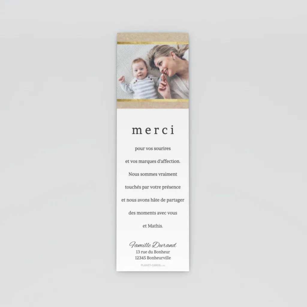 Carte Remerciement Naissance Classique^Planet cards Kraft Or