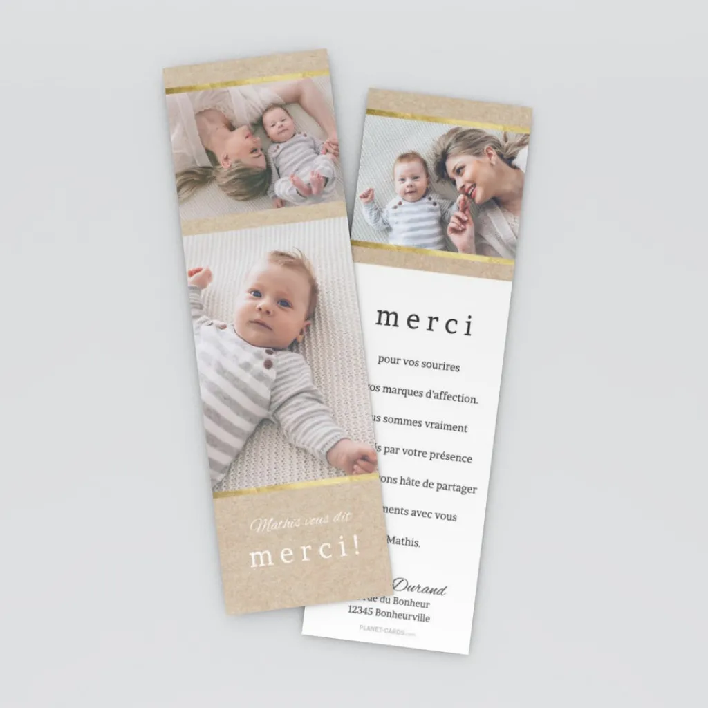 Carte Remerciement Naissance Classique^Planet cards Kraft Or