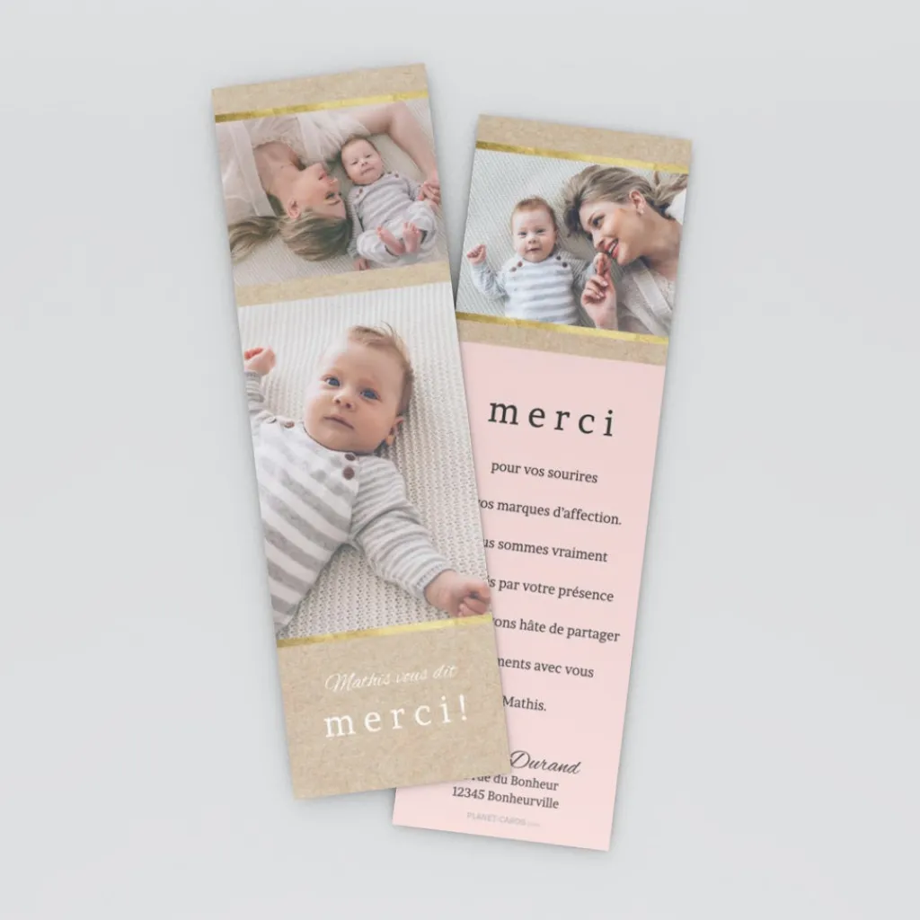 Carte Remerciement Naissance Classique^Planet cards Kraft Or