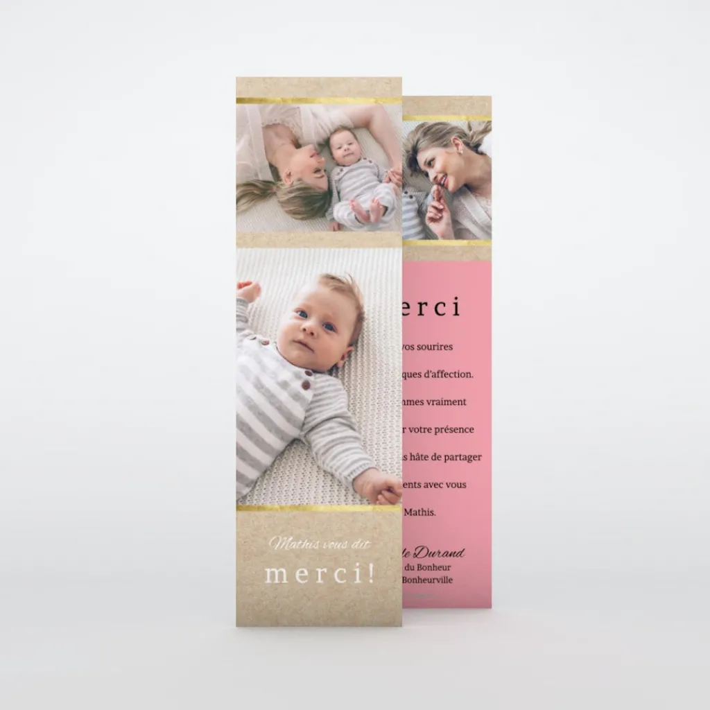 Carte Remerciement Naissance Classique^Planet cards Kraft Or