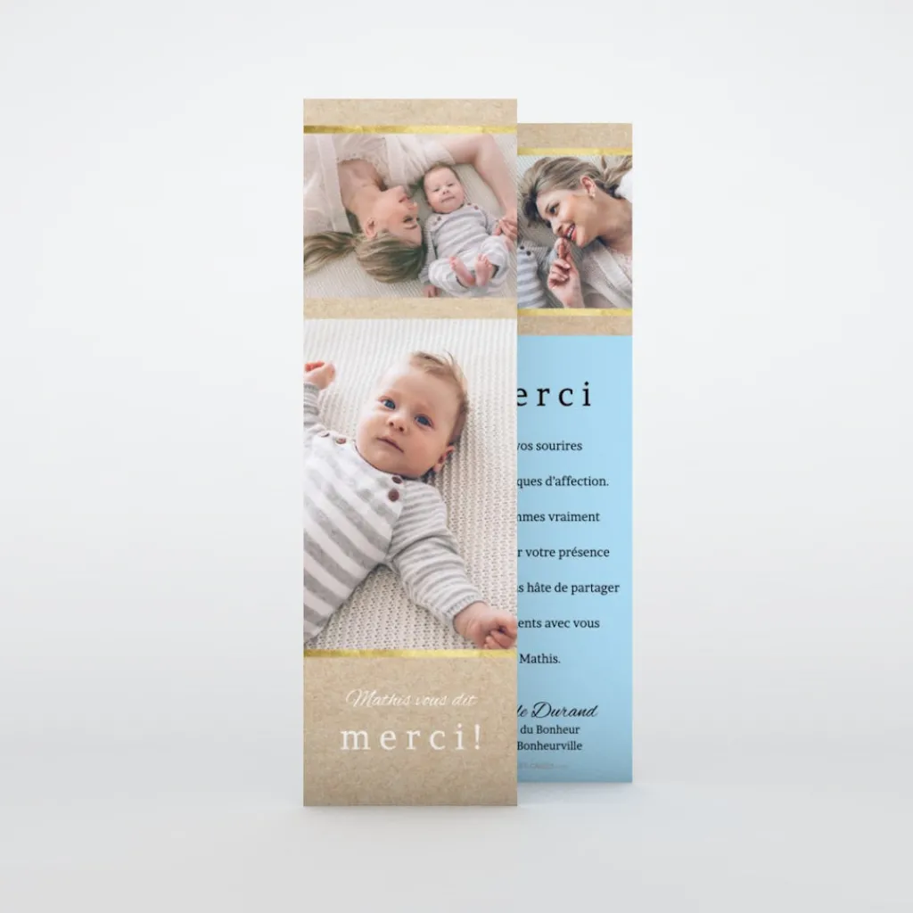 Carte Remerciement Naissance Classique^Planet cards Kraft Or