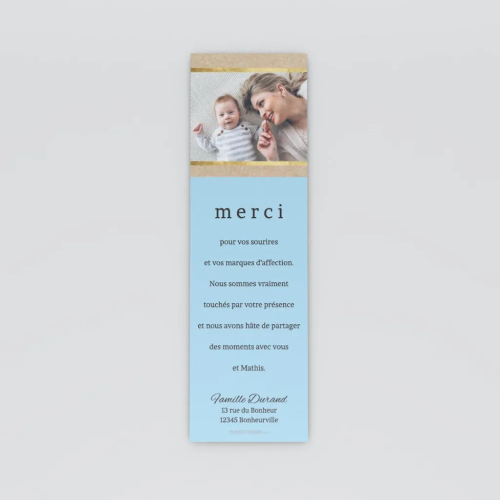 Carte Remerciement Naissance Classique^Planet cards Kraft Or