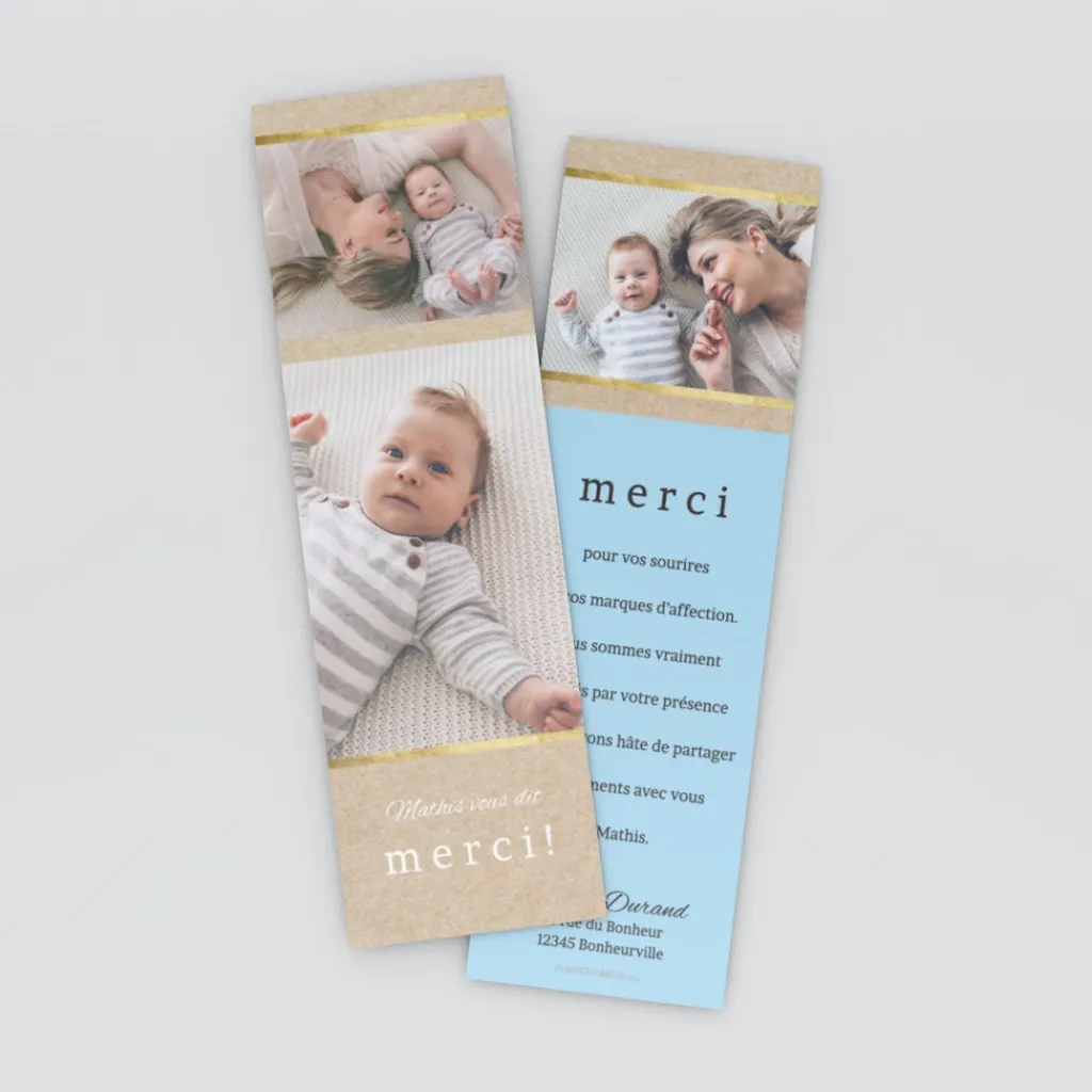 Carte Remerciement Naissance Classique^Planet cards Kraft Or