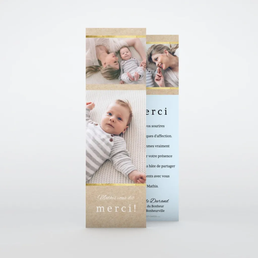 Carte Remerciement Naissance Classique^Planet cards Kraft Or
