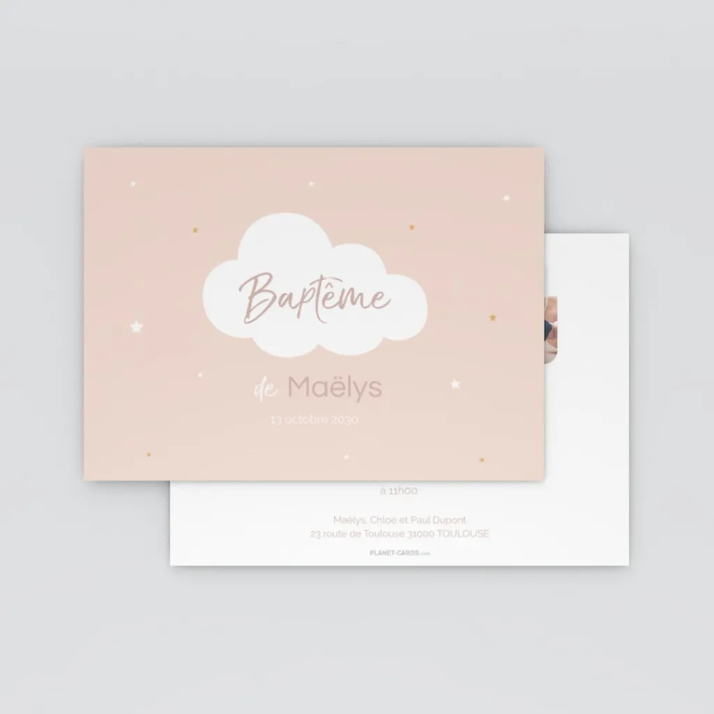 Faire-part Baptême Civil^Planet cards La Nuit En Douceur